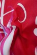 Photo12: P0722E Used Japanese kimono Vivid Red YUKATA summer(made in Other than Japan) for women / Cotton. Abstract pattern (Grade B) (12)