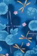 Photo4: P0722F Used Japanese kimono Blue YUKATA summer(made in Other than Japan) for women / Cotton. UME plum bloom, Morning Glories, Dragonfly Pattern (Grade A) (4)
