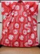 Photo3: P0722G Used Japanese kimono Vivid Red YUKATA summer(made in Other than Japan) for women / Cotton., Cosmos pattern (Grade B) (3)