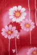 Photo7: P0722G Used Japanese kimono Vivid Red YUKATA summer(made in Other than Japan) for women / Cotton., Cosmos pattern (Grade B) (7)