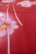 Photo9: P0722G Used Japanese kimono Vivid Red YUKATA summer(made in Other than Japan) for women / Cotton., Cosmos pattern (Grade B) (9)