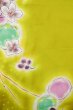 Photo4: P0722I Used Japanese kimono Grayish Yellow YUKATA summer(made in Other than Japan) for women / Cotton. Flower, Soap Bubbles pattern (Grade B) (4)