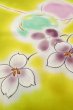Photo9: P0722I Used Japanese kimono Grayish Yellow YUKATA summer(made in Other than Japan) for women / Cotton. Flower, Soap Bubbles pattern (Grade B) (9)