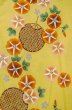 Photo1: P0722J Used Japanese kimono Vivid Yellow YUKATA summer(made in Other than Japan) for women / Cotton. Flower, Morning Glories, Fan Pattern (Grade B) (1)