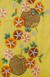 Photo4: P0722J Used Japanese kimono Vivid Yellow YUKATA summer(made in Other than Japan) for women / Cotton. Flower, Morning Glories, Fan Pattern (Grade B) (4)