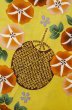 Photo5: P0722J Used Japanese kimono Vivid Yellow YUKATA summer(made in Other than Japan) for women / Cotton. Flower, Morning Glories, Fan Pattern (Grade B) (5)
