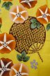 Photo6: P0722J Used Japanese kimono Vivid Yellow YUKATA summer(made in Other than Japan) for women / Cotton. Flower, Morning Glories, Fan Pattern (Grade B) (6)