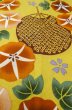 Photo8: P0722J Used Japanese kimono Vivid Yellow YUKATA summer(made in Other than Japan) for women / Cotton. Flower, Morning Glories, Fan Pattern (Grade B) (8)