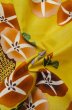 Photo12: P0722J Used Japanese kimono Vivid Yellow YUKATA summer(made in Other than Japan) for women / Cotton. Flower, Morning Glories, Fan Pattern (Grade B) (12)