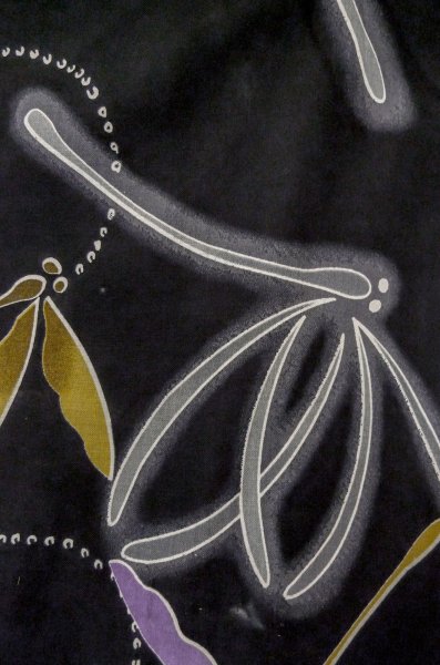 Photo7: P0722K Used Japanese kimono Black YUKATA summer(made in Other than Japan) for women / Cotton. Gradation, Dragonfly pattern (Grade B) (7)