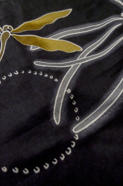 Photo9: P0722K Used Japanese kimono Black YUKATA summer(made in Other than Japan) for women / Cotton. Gradation, Dragonfly pattern (Grade B) (9)