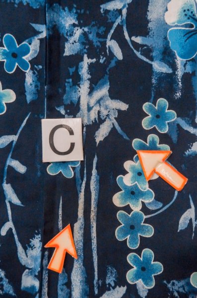 Photo16: P0722L Used Japanese kimono Dark Indigo Blue YUKATA summer(made in Other than Japan) for women / Cotton. Leaf (Grade B) (16)