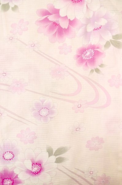 Photo4: P0722N Used Japanese kimono Pale Pink YUKATA summer(made in Other than Japan) for women / Cotton. SAKURA cherry blossom (Grade B) (4)