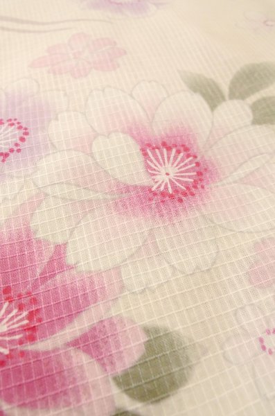 Photo8: P0722N Used Japanese kimono Pale Pink YUKATA summer(made in Other than Japan) for women / Cotton. SAKURA cherry blossom (Grade B) (8)