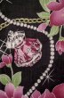 Photo7: P0722O Used Japanese kimono Black YUKATA summer(made in Other than Japan) for women / Cotton. Rose, Chains, Pearls, and Perfume Bottle Motifs (Grade B) (7)