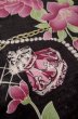 Photo10: P0722O Used Japanese kimono Black YUKATA summer(made in Other than Japan) for women / Cotton. Rose, Chains, Pearls, and Perfume Bottle Motifs (Grade B) (10)