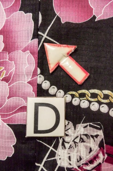 Photo17: P0722O Used Japanese kimono Black YUKATA summer(made in Other than Japan) for women / Cotton. Rose, Chains, Pearls, and Perfume Bottle Motifs (Grade B) (17)