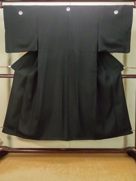 Photo1: Mint P0722Y Vintage Japanese kimono Black MONTSUKI crests for men / Silk. (Grade A) (1)
