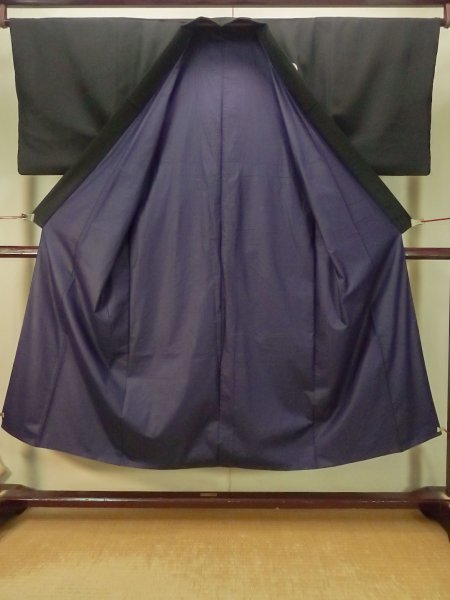 Photo2: P0722Z Vintage Japanese kimono Black MONTSUKI crests for men / Silk. (Grade B) (2)