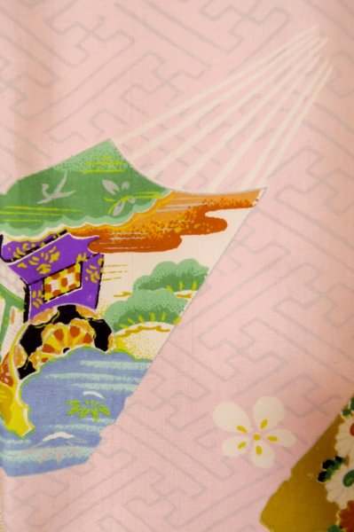 Photo15: P0731R Antique Japanese kimono Pink JUBAN undergarment for women / Silk. SAKURA cherry blossom, Upper body: cotton, Sleeves: silk (Grade D) (15)