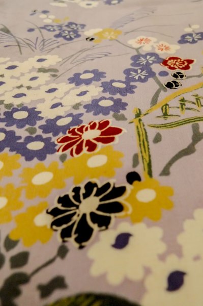 Photo9: P0731S Antique Japanese kimono Pale Grayish Wisteria JUBAN undergarment for women / Silk. Chrysanthemum, Discolored all over. Small holes all over. (Grade D) (9)