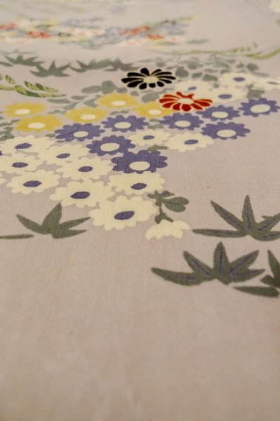 Photo10: P0731S Antique Japanese kimono Pale Grayish Wisteria JUBAN undergarment for women / Silk. Chrysanthemum, Discolored all over. Small holes all over. (Grade D) (10)