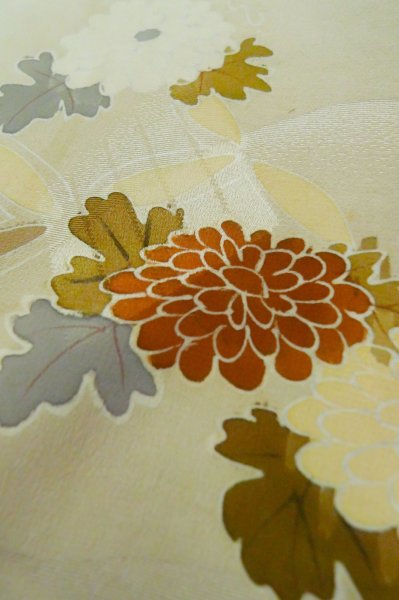 Photo10: P0731V Antique Japanese kimono Pale Brown TOMESODE formal for women / Silk. Peony, Based woven pattern: Shellfish, Letters of  Incense game (Grade B) (10)
