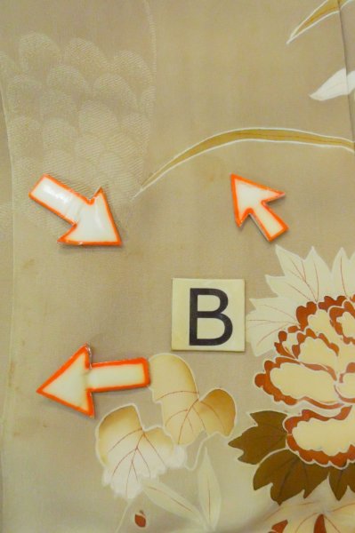Photo16: P0731V Antique Japanese kimono Pale Brown TOMESODE formal for women / Silk. Peony, Based woven pattern: Shellfish, Letters of  Incense game (Grade B) (16)