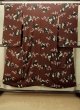 Photo1: P0731W Antique Japanese kimono Dark Dark Red KOMON dyed for women / Silk. Chrysanthemum, Fringed pink pattern (Grade C) (1)