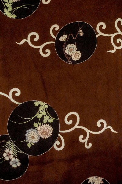 Photo3: P0731W Antique Japanese kimono Dark Dark Red KOMON dyed for women / Silk. Chrysanthemum, Fringed pink pattern (Grade C) (3)