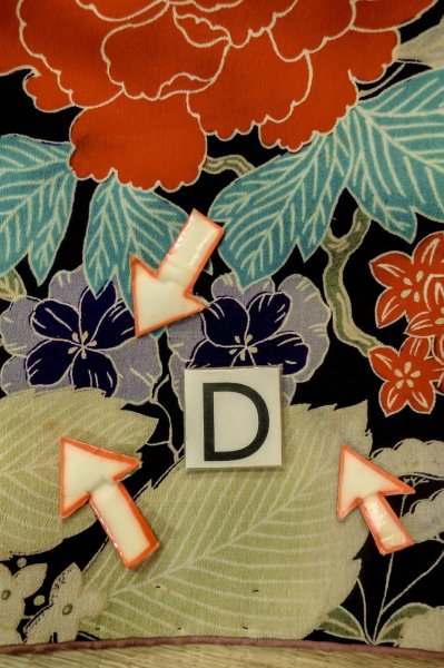 Photo17: P0731X Antique Japanese kimono Black JUBAN undergarment for women / Silk. Flower, Lightweight silk crepe fabric. Discolored all over. (Grade C) (17)