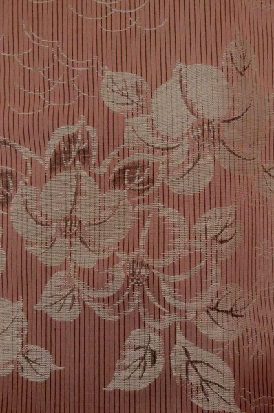 Photo6: P0801A Antique Japanese kimono Dark Red ORI woven for women / Silk. Flower (Grade C) (6)