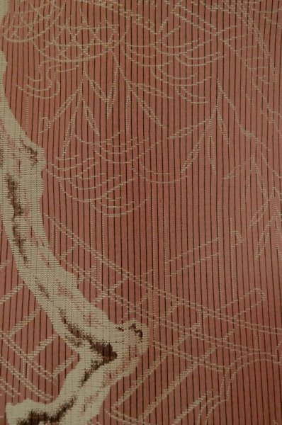 Photo7: P0801A Antique Japanese kimono Dark Red ORI woven for women / Silk. Flower (Grade C) (7)