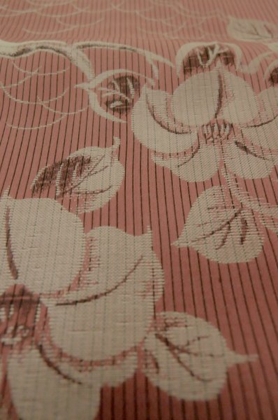Photo9: P0801A Antique Japanese kimono Dark Red ORI woven for women / Silk. Flower (Grade C) (9)