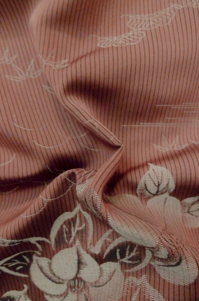 Photo11: P0801A Antique Japanese kimono Dark Red ORI woven for women / Silk. Flower (Grade C) (11)