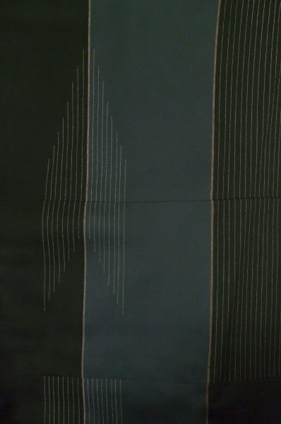 Photo3: P0801B Antique Japanese kimono Dark Navy Blue ORI woven for women / Silk. Stripes (Grade B) (3)