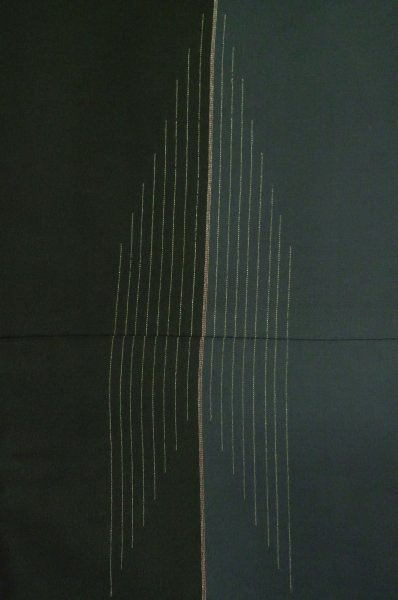 Photo5: P0801B Antique Japanese kimono Dark Navy Blue ORI woven for women / Silk. Stripes (Grade B) (5)