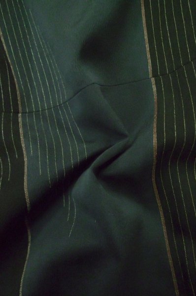 Photo10: P0801B Antique Japanese kimono Dark Navy Blue ORI woven for women / Silk. Stripes (Grade B) (10)