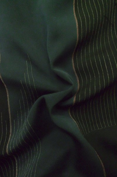 Photo11: P0801B Antique Japanese kimono Dark Navy Blue ORI woven for women / Silk. Stripes (Grade B) (11)