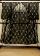 Photo1: P0801C Antique Japanese kimono Black HITOE unlined for women / Silk. Parallel Cross (Grade D) (1)
