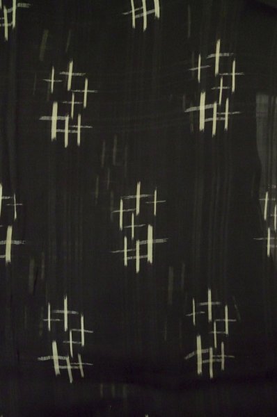 Photo3: P0801C Antique Japanese kimono Black HITOE unlined for women / Silk. Parallel Cross (Grade D) (3)