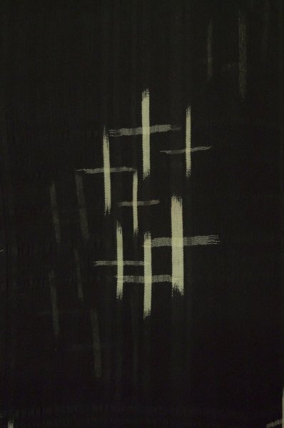 Photo5: P0801C Antique Japanese kimono Black HITOE unlined for women / Silk. Parallel Cross (Grade D) (5)