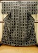 Photo1: Mint P0801E Vintage Japanese kimono Black TSUMUGI pongee for women / Silk. Plaid Checks (Grade A) (1)