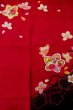 Photo4: P0818A Used Japanese kimono Dark Red Kimono for Girls for women / Synthetic. SAKURA cherry blossom (Grade C) (4)