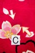 Photo22: P0818A Used Japanese kimono Dark Red Kimono for Girls for women / Synthetic. SAKURA cherry blossom (Grade C) (22)