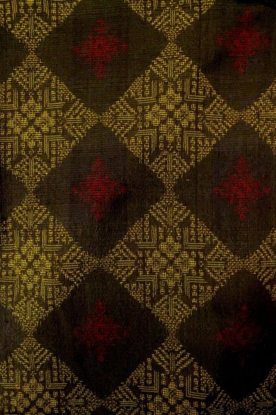 Photo3: P0818C Vintage Japanese kimono Dark Brown ORI woven for women / Silk. Diamond-shaped flowers (Grade B) (3)