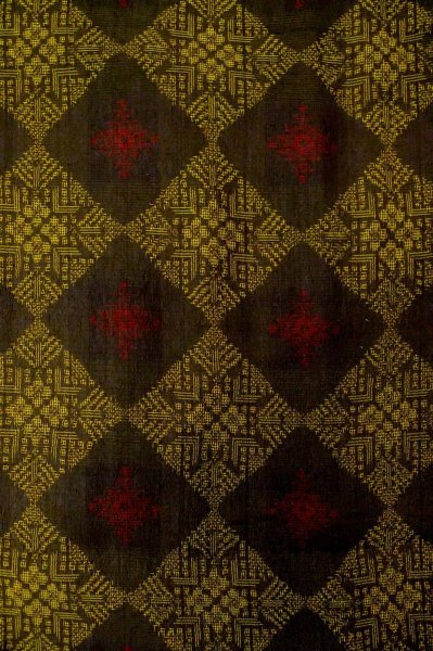 Photo4: P0818C Vintage Japanese kimono Dark Brown ORI woven for women / Silk. Diamond-shaped flowers (Grade B) (4)
