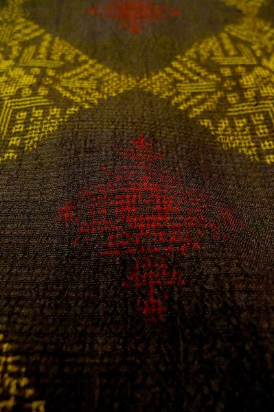 Photo9: P0818C Vintage Japanese kimono Dark Brown ORI woven for women / Silk. Diamond-shaped flowers (Grade B) (9)