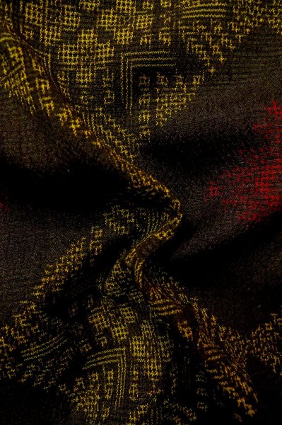 Photo11: P0818C Vintage Japanese kimono Dark Brown ORI woven for women / Silk. Diamond-shaped flowers (Grade B) (11)