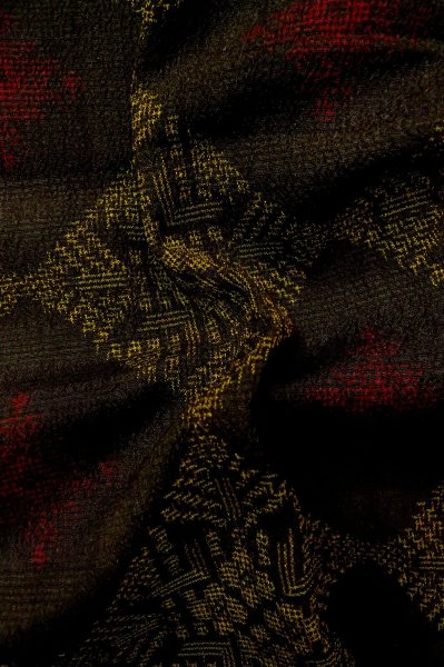 Photo12: P0818C Vintage Japanese kimono Dark Brown ORI woven for women / Silk. Diamond-shaped flowers (Grade B) (12)